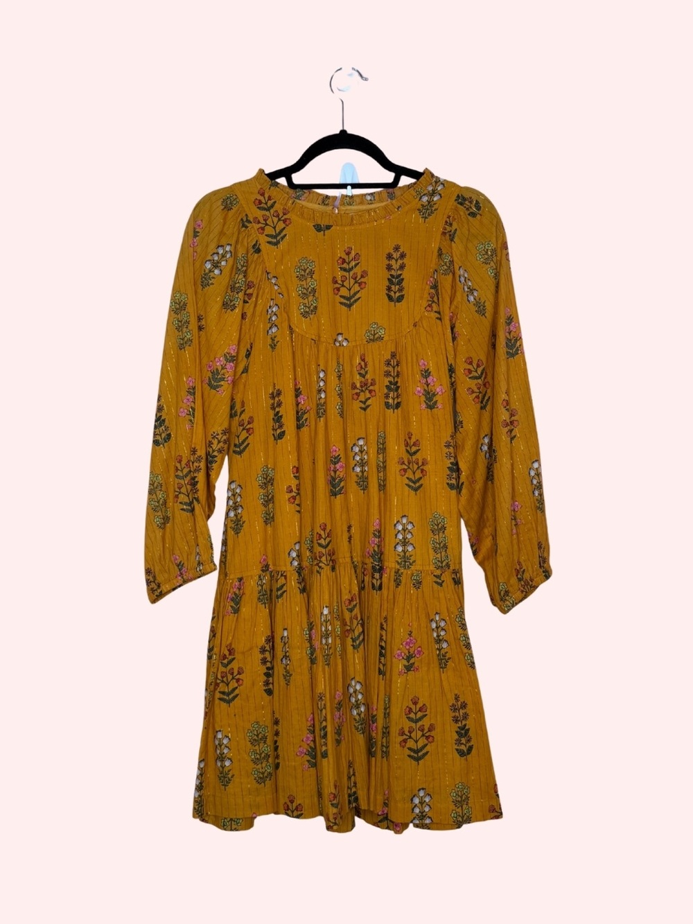 MOM & DAUGHTER SET: Pink Chicken Mustard Floral Tiered Long-Sleeve Dress